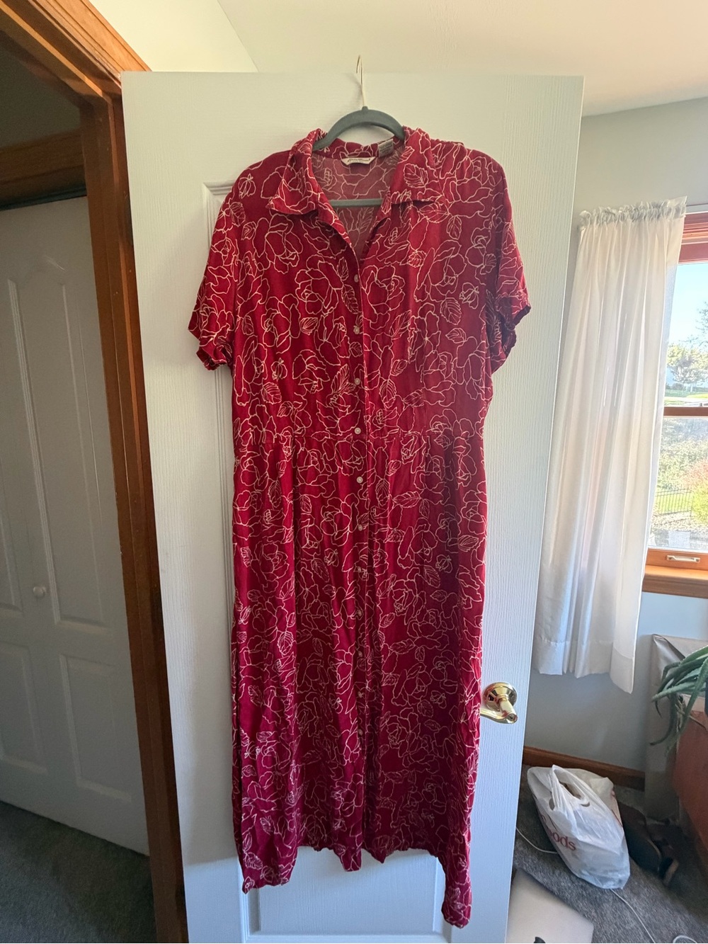 Eddie Bauer Red Floral Midi Button-Front Dress
